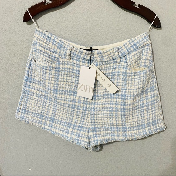 Zara Bloggers‎ Favorite Blue Structured Hight Waisted Shorts with Pockets Size L - Picture 7 of 15